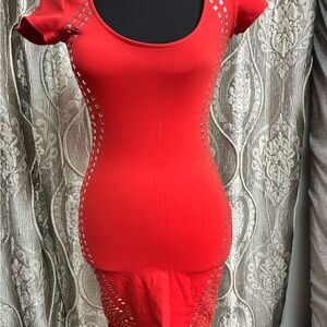 Bebe Red Studded Bodycon Dress